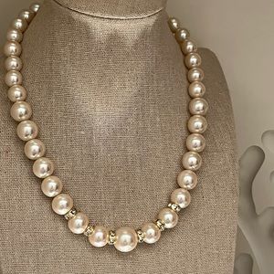 N328 GORGEOUS 16” Necklace with hidden clasp within a pearl, rhinestone spacers